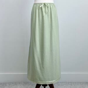 Vintage 90s Sage Green Linen Blend Crochet Trim Maxi Skirt